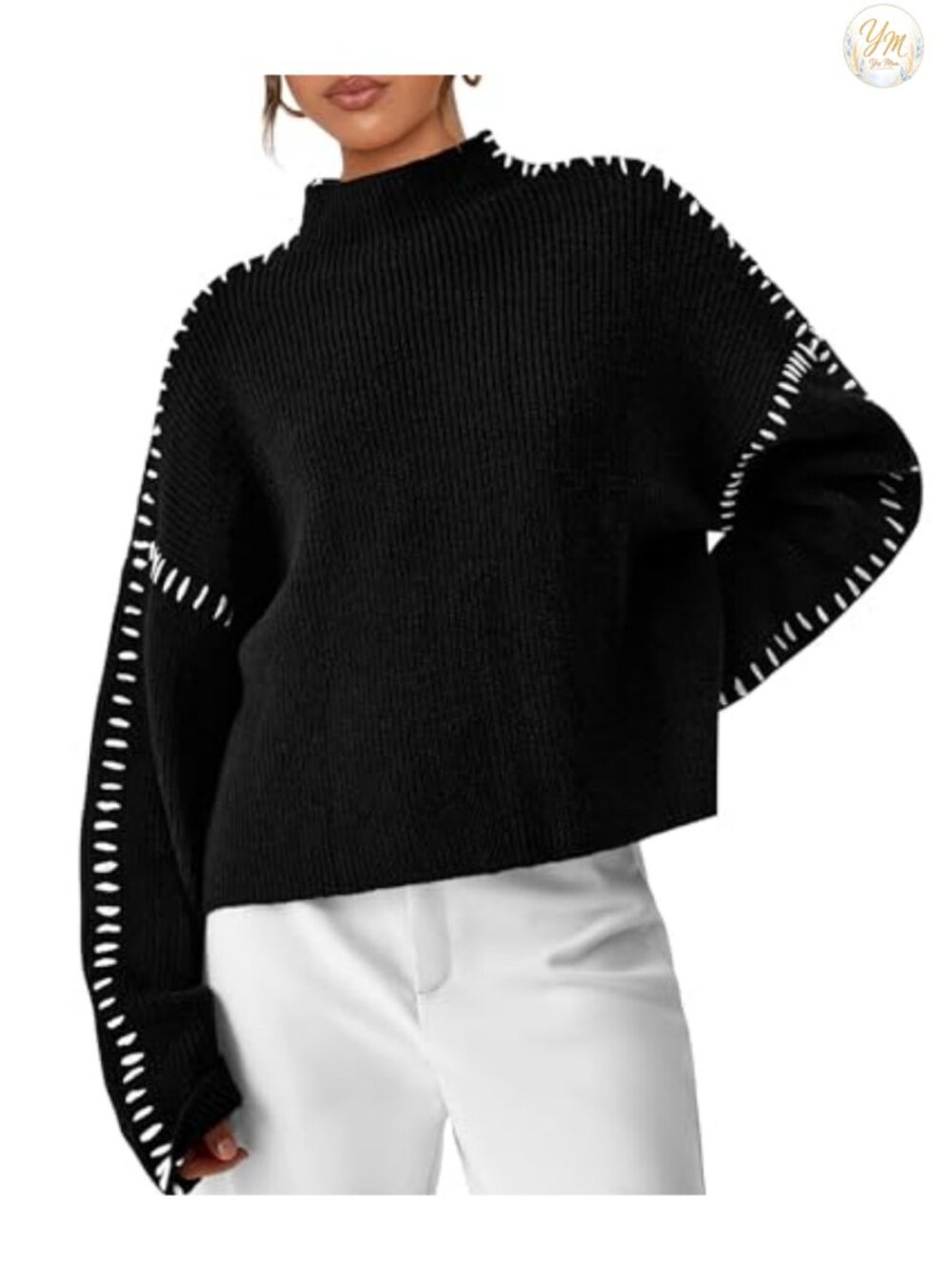 Women's Chunky Knit Oversized Pullover Sweater Mock Neck Long Sleeve